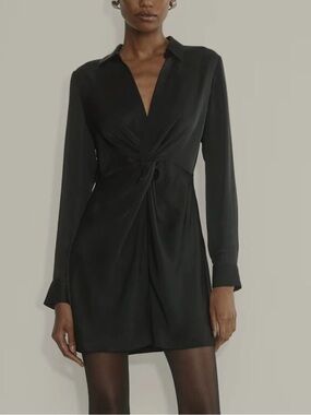 Aritzia Satin Black Twist Mini Dress